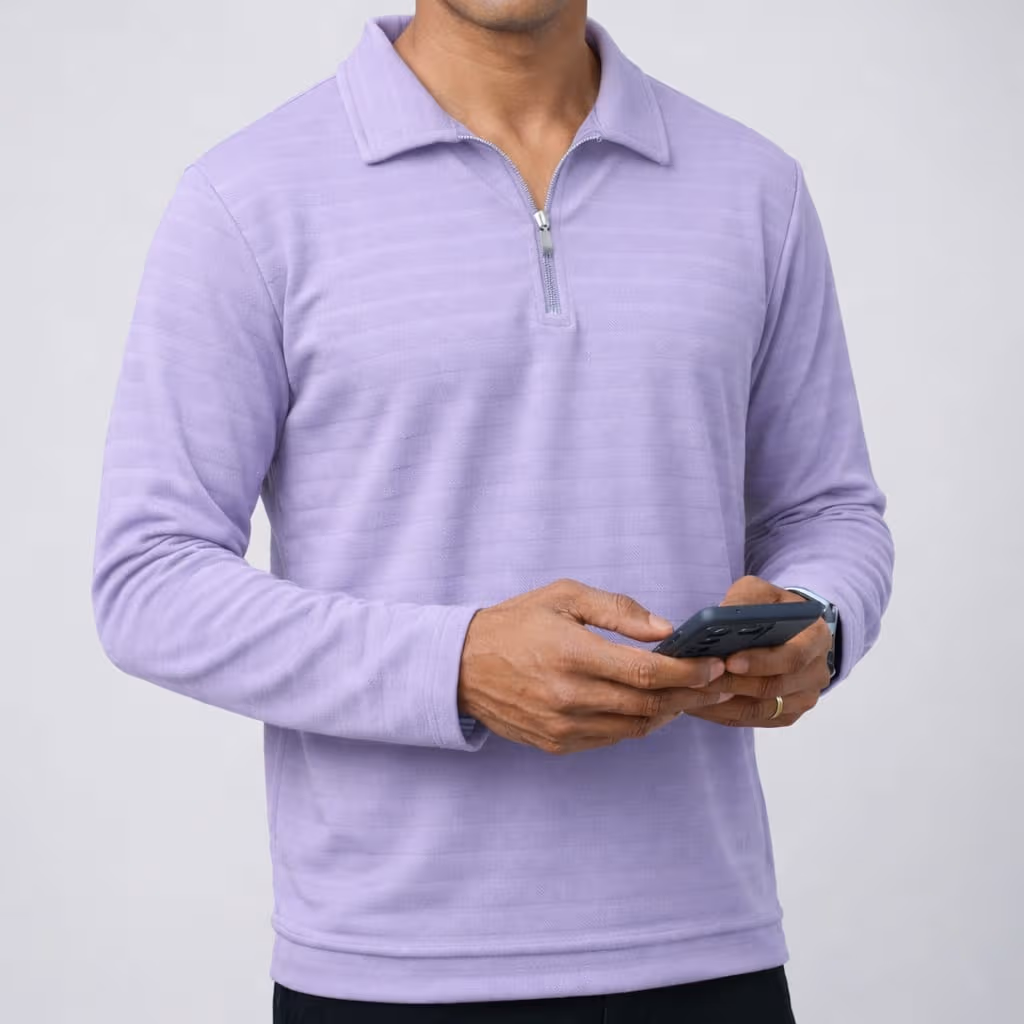 Purple Full-Sleeve Zipper T-Shirt for Men