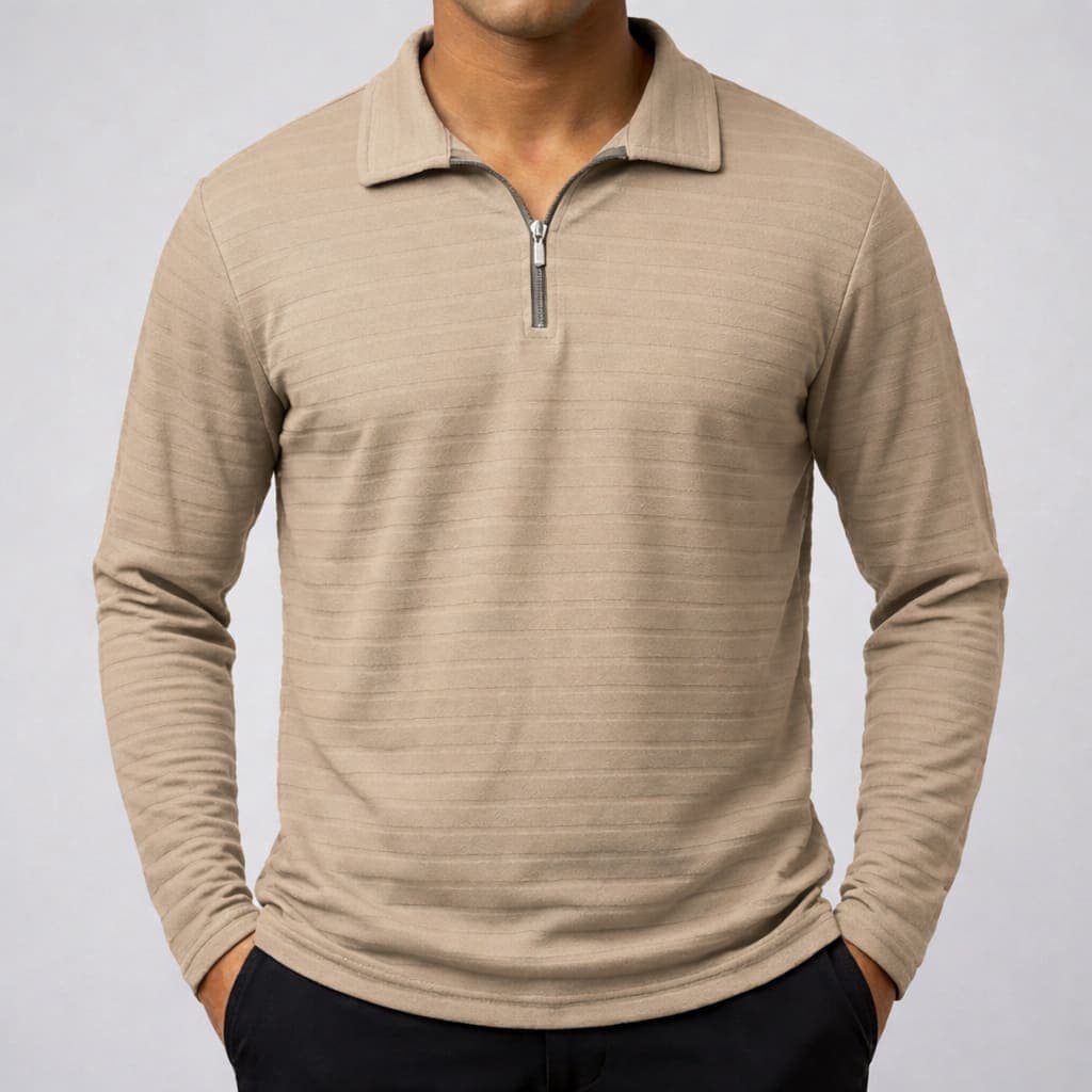 Sandal Beige Full-Sleeve Zipper T-Shirt