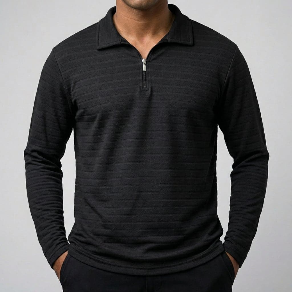Black Full-Sleeve Zipper T-Shirt for Men