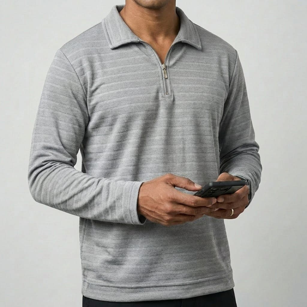Light Gray Full-Sleeve Zipper T-Shirt
