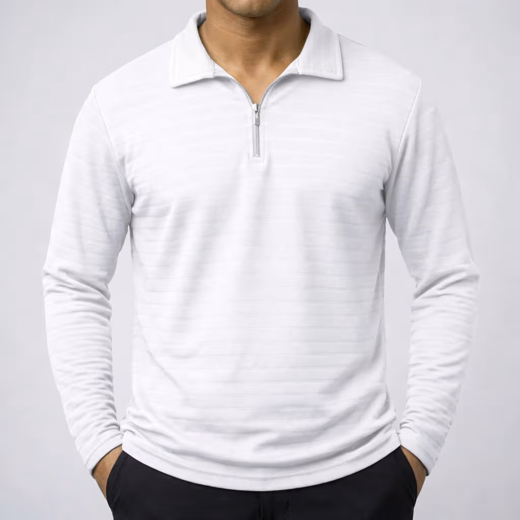 White Full-Sleeve Zipper T-Shirt for Men